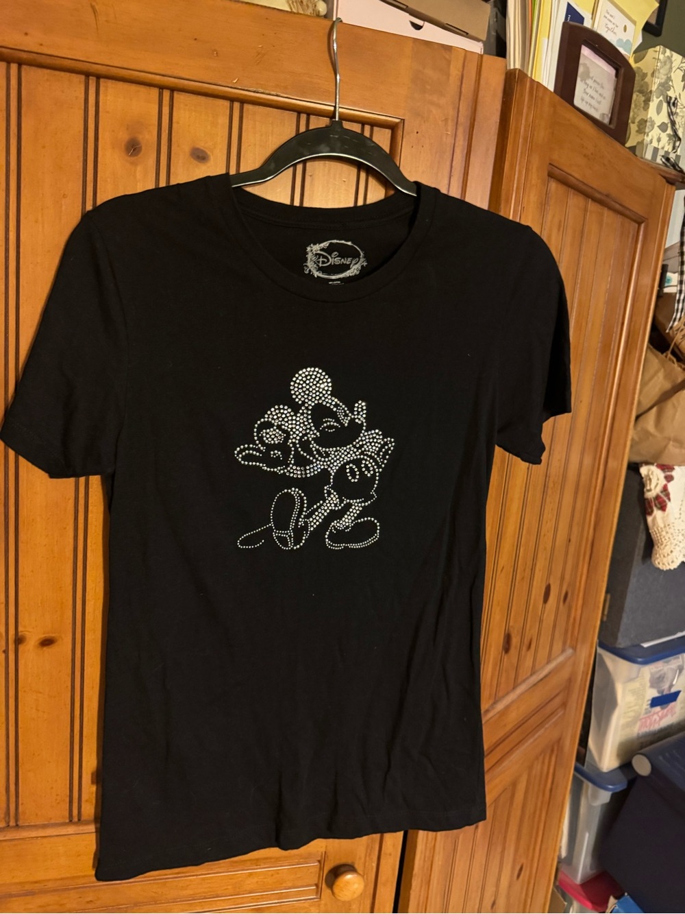 Disney Black T-Shirt with Silver Rhinestone Mickey Graphic